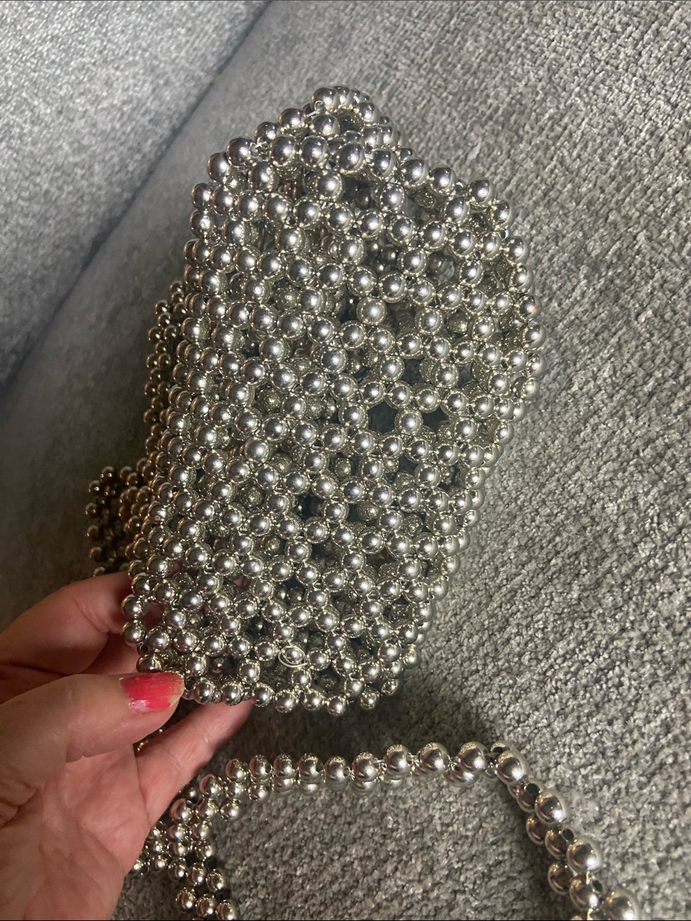 Silver Beaded Mini Drawstring Bag - Picture 4 of 12